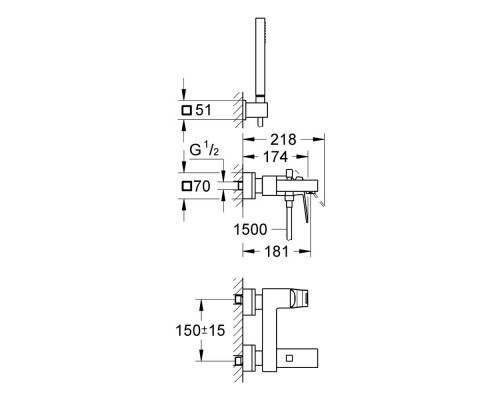 Смеситель для ванны Grohe Eurocube 23141000