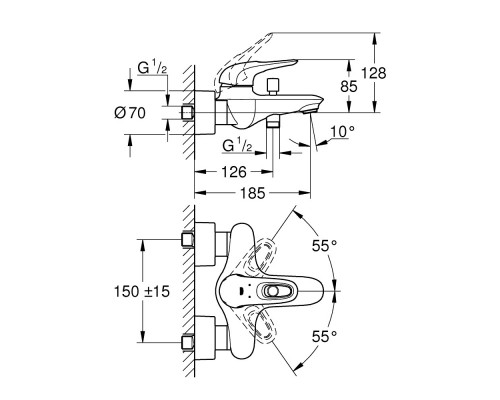 Смеситель для ванны Grohe Eurostyle 33591LS3