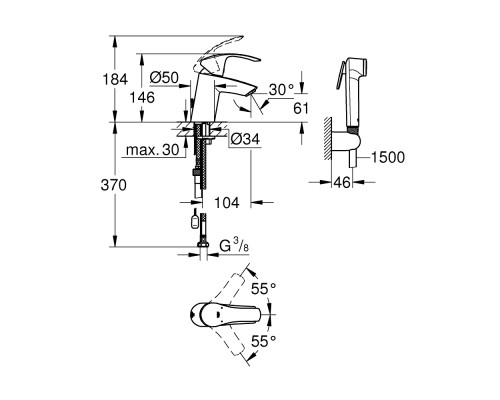 Смеситель для раковины с лейкой Grohe Eurosmart 23124002