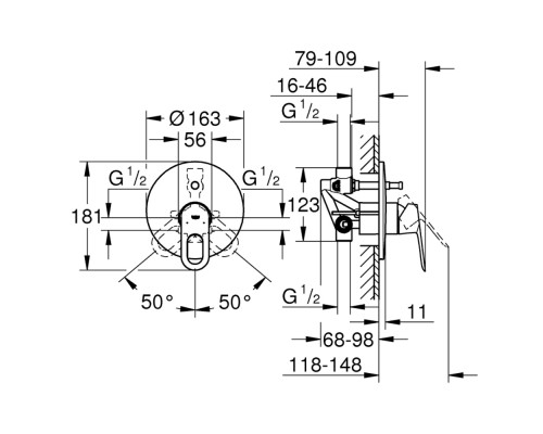 Смеситель скрытого монтажа для душа Grohe BauLoop 29081000 на два потребителя