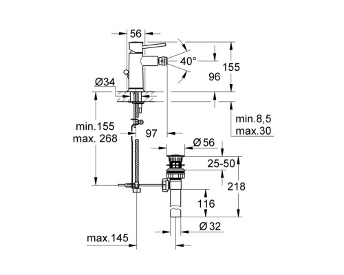 Смеситель для биде Grohe BauClassic 32864000 с донным клапаном