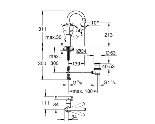Смеситель для раковины Grohe Eurosmart 23537002 L-Size