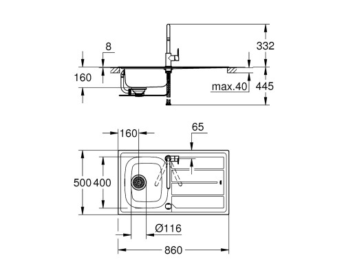 Набор Grohe мойка кухонная K200 31562SD0 + смеситель BauEdge 31367000