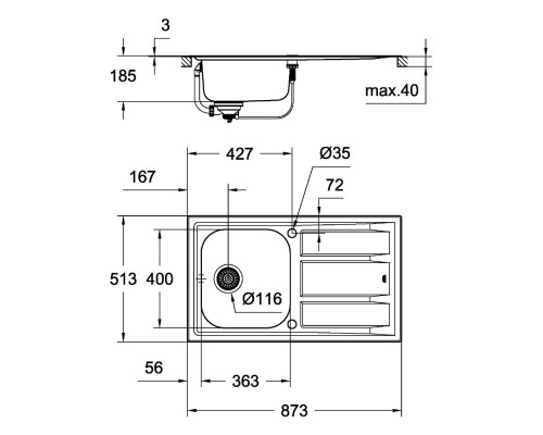 Набор Grohe мойка кухонная K400 31570SD0 + смеситель Concetto 32663001