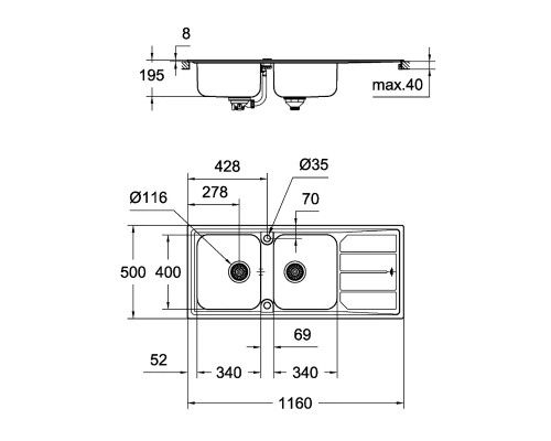 Кухонная мойка Grohe Sink K500 31588SD0