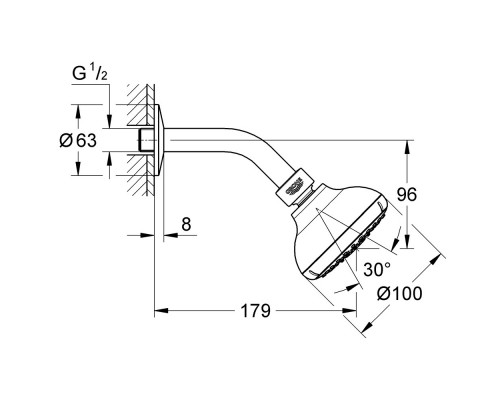 Лейка для верхнего душа с держателем Grohe New Tempesta 100 27870001