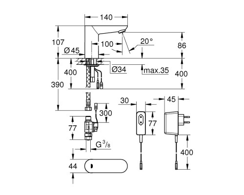 Кран для раковины бесконтактный Grohe Euroeco Cosmopolitan E 36269000