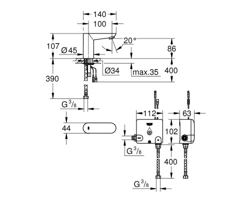 Кран для раковины бесконтактный Grohe Euroeco Cosmopolitan E 36384000