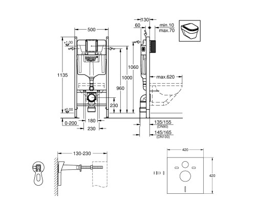 Инсталляция для унитаза 2 в 1 Grohe Rapid SL 3884000G (38840000+3855800M)