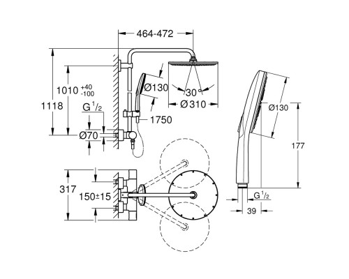 Душевая система Grohe Rainshower Smartactive 27966001