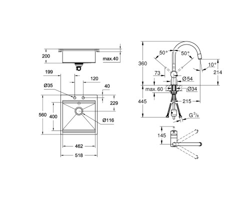 Набор Grohe мойка кухонная K800 31583SD0 + смеситель Minta 32918000