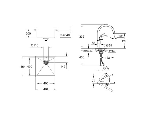 Набор Grohe мойка кухонная K700 31578SD0 + смеситель Eurosmart 33202002