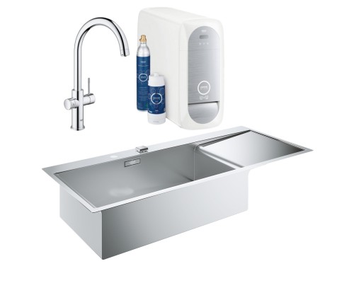 Набор Grohe мойка кухонная K1000 31581SD0 + смеситель Blue Home 31455001