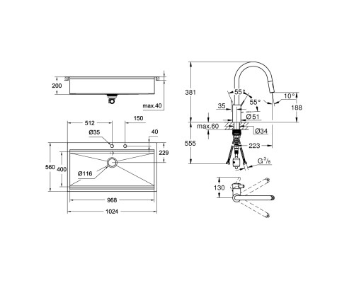 Набор Grohe мойка кухонная K800 31586SD0 + смеситель Eurosmart Cosmopolitan 31481001