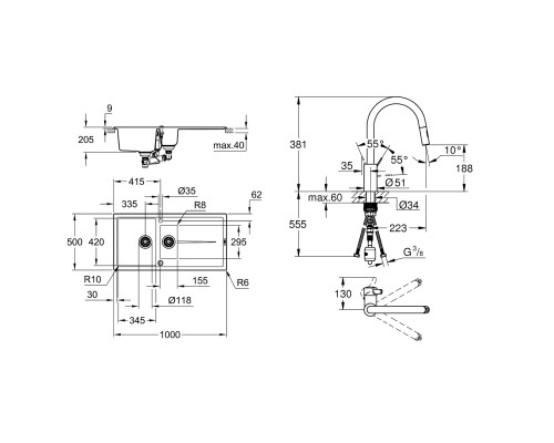 Набор Grohe мойка кухонная K400 31642AT0 + смеситель Eurosmart Cosmopolitan 31481001