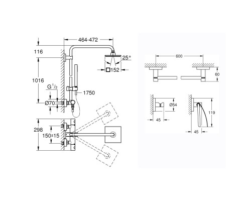 Комплект Grohe душевая система Euphoria 27932000 + набор аксессуаров Essentials 40775001