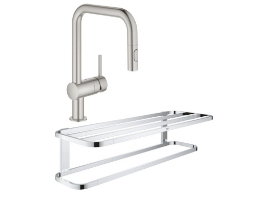 Набор Grohe смеситель для кухни с выдвижным изливом Minta 32322DC2 + полка для полотенец Selection 41066000