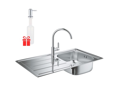 Набор Grohe мойка кухонная K200 31562SD0 + смеситель BauEdge 31367000 + дозатор для моющего средства Contemporary 40536000