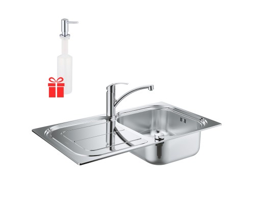 Набор Grohe мойка кухонная K300 31565SD0 + смеситель Eurosmart 33281002 + дозатор для моющего средства Contemporary 40536000