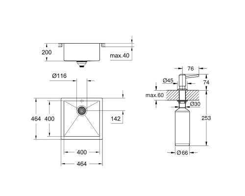 Набор Grohe мойка кухонная K700 31579SD0 + дозатор для моющего средства Contemporary 40536000