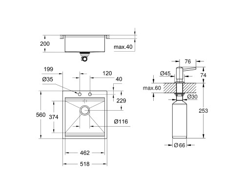 Набор Grohe мойка кухонная K800 31583SD0 + дозатор для моющего средства Contemporary 40536000