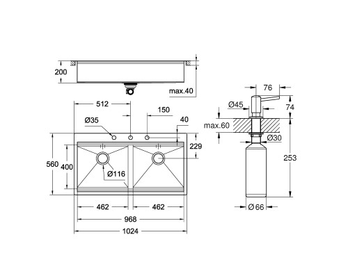 Набор Grohe мойка кухонная K200 31585SD0 + дозатор для моющего средства Contemporary 40536000