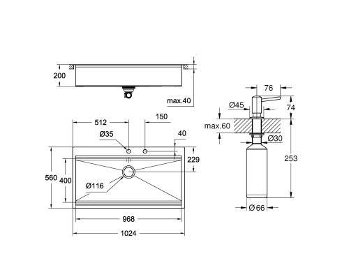 Набор Grohe мойка кухонная K800 31586SD0 + дозатор для моющего средства Contemporary 40536000