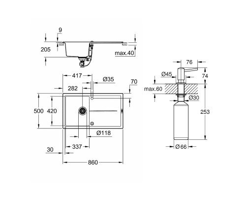 Набор Grohe мойка кухонная K400 31640AT0 + дозатор для моющего средства Contemporary 40536000