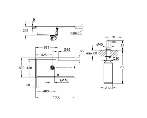 Набор Grohe мойка кухонная K400 31641AT0 + дозатор для моющего средства Contemporary 40536000