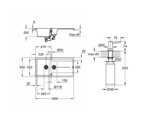 Набор Grohe мойка кухонная K400 31642AP0 + дозатор для моющего средства Contemporary 40536000
