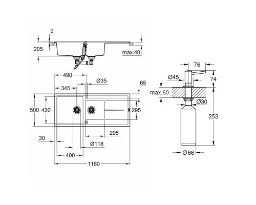 Набор Grohe мойка кухонная K400 31643AP0 + дозатор для моющего средства Contemporary 40536000