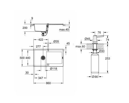Набор Grohe мойка кухонная K500 31644AP0 + дозатор для моющего средства Contemporary 40536000