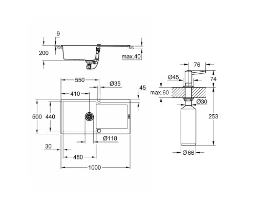 Набор Grohe мойка кухонная K500 31645AP0 + дозатор для моющего средства Contemporary 40536000
