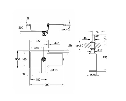 Набор Grohe мойка кухонная K500 31645AT0 + дозатор для моющего средства Contemporary 40536000