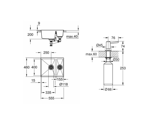 Набор Grohe мойка кухонная K500 31648AP0 + дозатор для моющего средства Contemporary 40536000