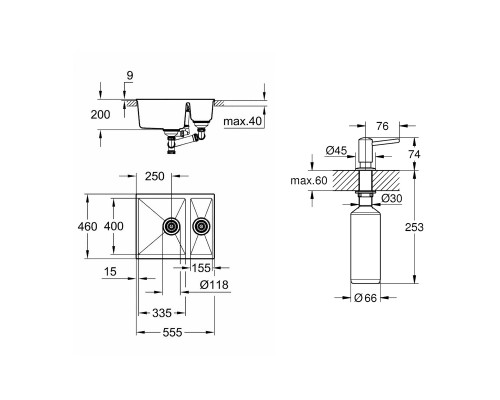 Набор Grohe мойка кухонная K500 31648AT0 + дозатор для моющего средства Contemporary 40536000