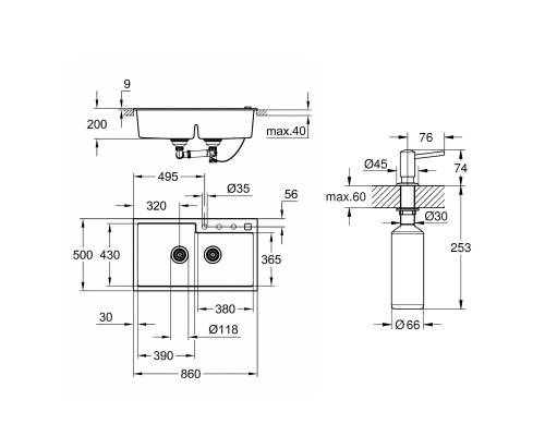 Набор Grohe мойка кухонная K500 31649AT0 + дозатор для моющего средства Contemporary 40536000