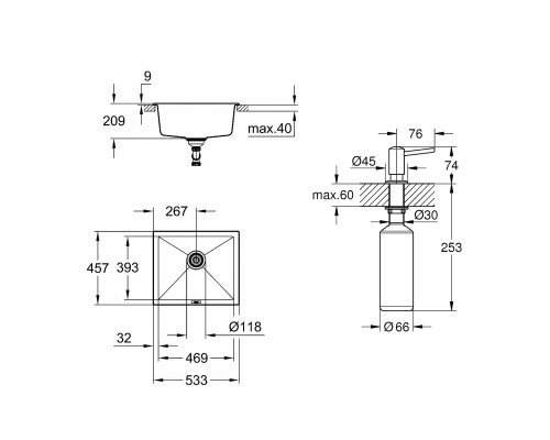 Набор Grohe мойка кухонная K700 31654AT0 + дозатор для моющего средства Contemporary 40536000