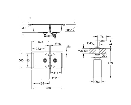 Набор Grohe мойка кухонная K700 31658AT0 + дозатор для моющего средства Contemporary 40536000