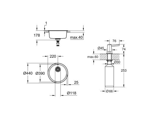 Набор Grohe мойка кухонная K200 31720SD0 + дозатор для моющего средства Contemporary 40536000