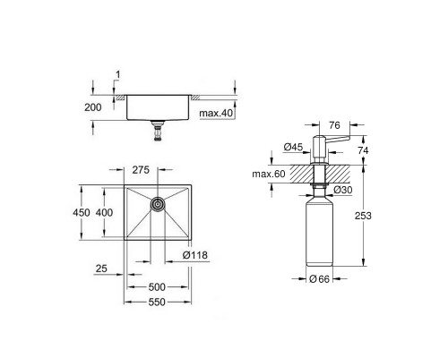Набор Grohe мойка кухонная K700 31726SD0 + дозатор для моющего средства Contemporary 40536000