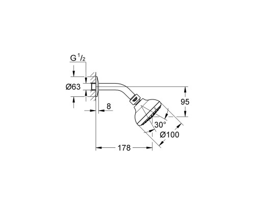 Лейка для верхнего душа с держателем Grohe New Tempesta 100 26088001