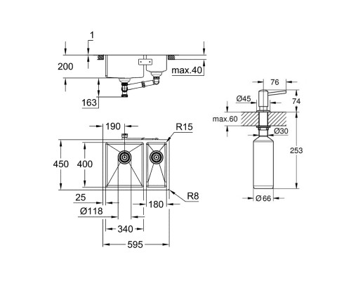 Набор Grohe мойка кухонная K700U 31577SD1 + дозатор для моющего средства Contemporary 40536000